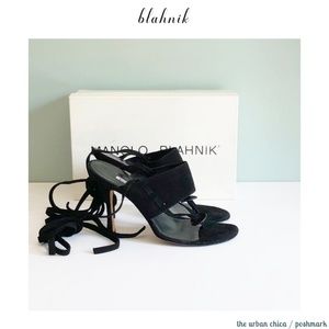 MANOLO BLAHNIK Strappy Suede Thong Stiletto Sandal